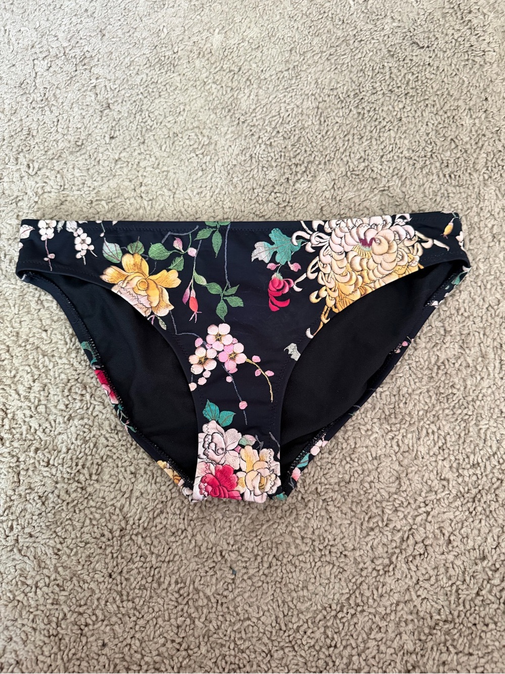 Johnny Was Mona Hipster Bikini Bottoms Black Floral Size Small